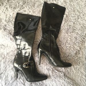 Patent leather high heel boots